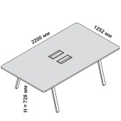 Рабочий стол L.220 х p. 125,2 с двумя top access и центральным кабель-каналом на А-образных опорах 173298