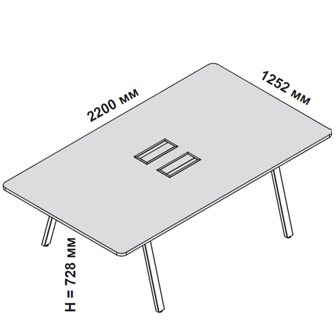 Рабочий стол L.220 х p. 125,2 с двумя top access и центральным кабель-каналом на А-образных опорах 173298