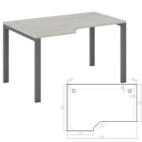 Стол эргономичный левый на металлоопорах 135 см NLN363224