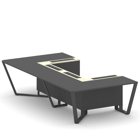 Стол переговорный П-образный 160х320 см (ЛДСП/МДФ/Металл крашеный, лючок алюминий)   Стил Мит (Steel Meet) KMK-PR.B.SP-07P