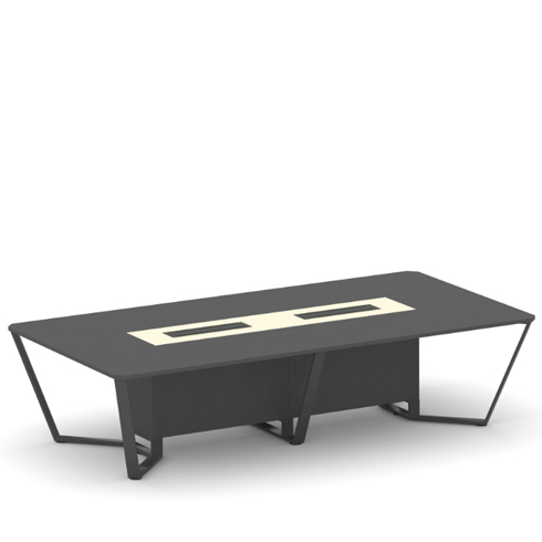 Стол переговорный прямоугольный 320х160 см (ЛДСП/МДФ/Металл крашеный, лючок алюминий)   Стил Мит (Steel Meet) KMK-PR.B.SP-12