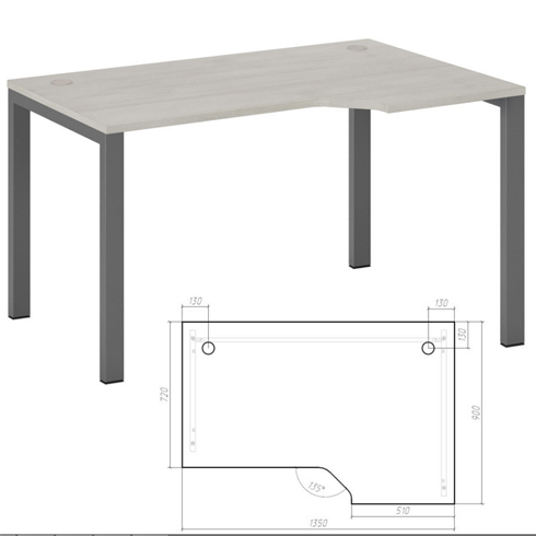 Стол эргономичный правый на металлоопорах 150 см  NLN363227
