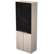 Шкаф высокий широкий комбинированный со стеклом (черный глянец) Taim-Max 4Ш.005.4